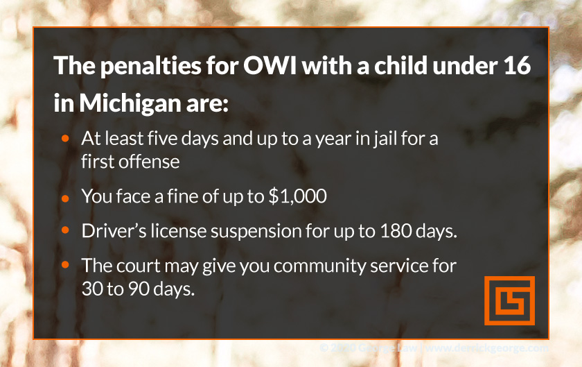 Text-the penalites for OWI with a child under 16 in Michigan