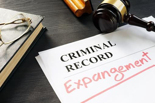Featured: Criminal Record on Judges desk with the word Expungement written in red= Expungement in Michigan